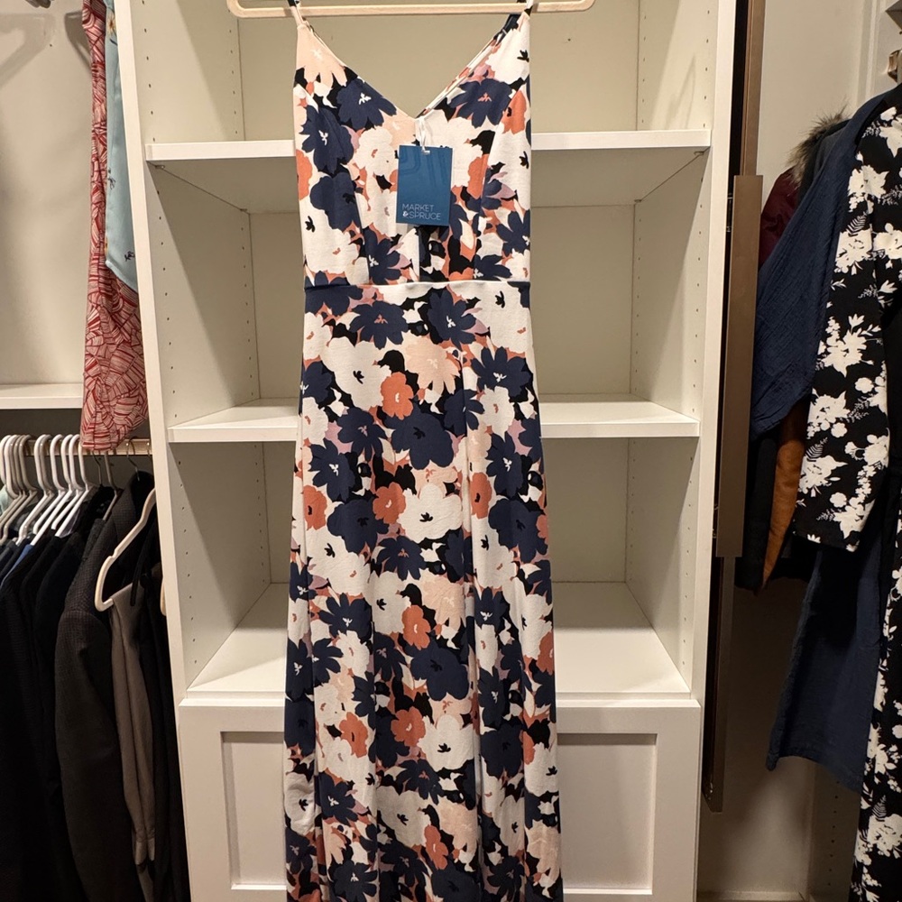 Market & Spruce - Floral Maxi Slip Dress in Navy, Blush & Ivory